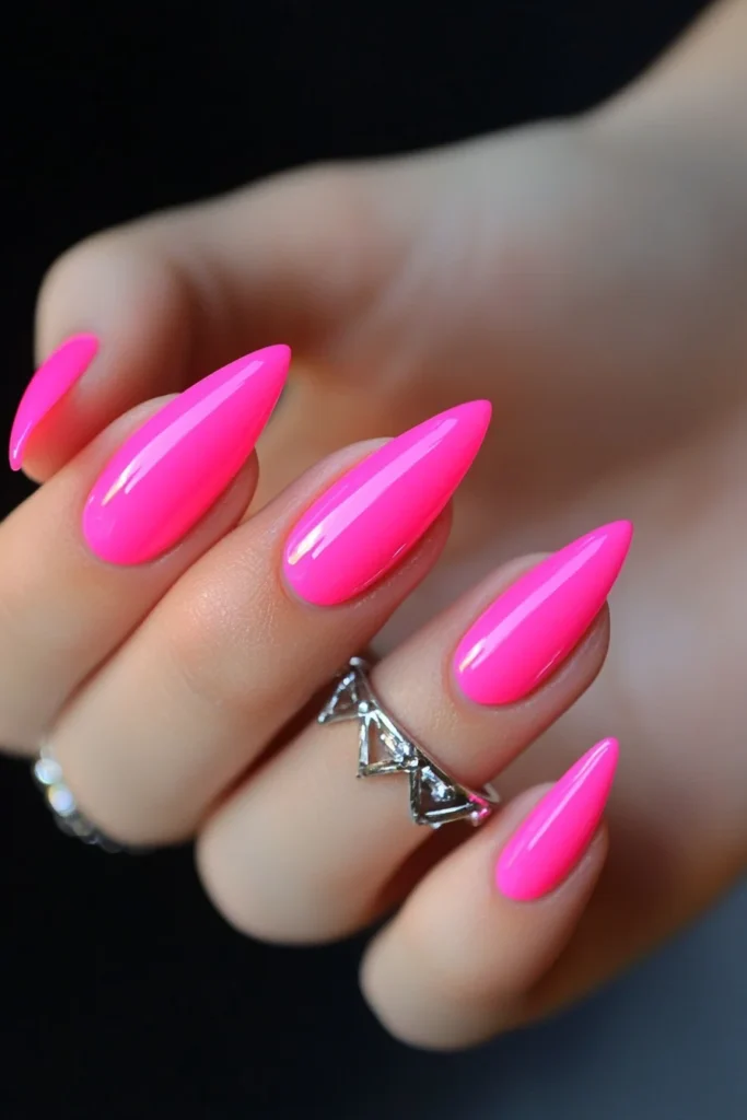 Neon Pink Almond Nails