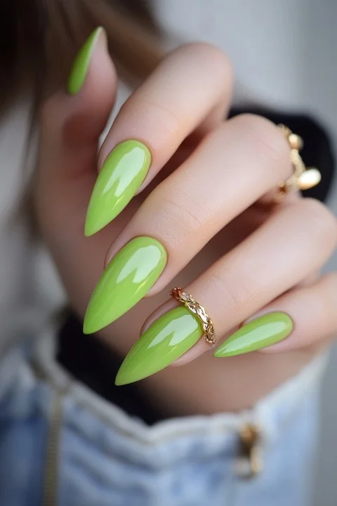 Bright Green Almond Nails