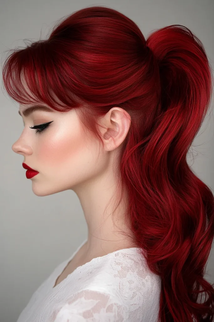 Crimson Red with a Side Ponytail