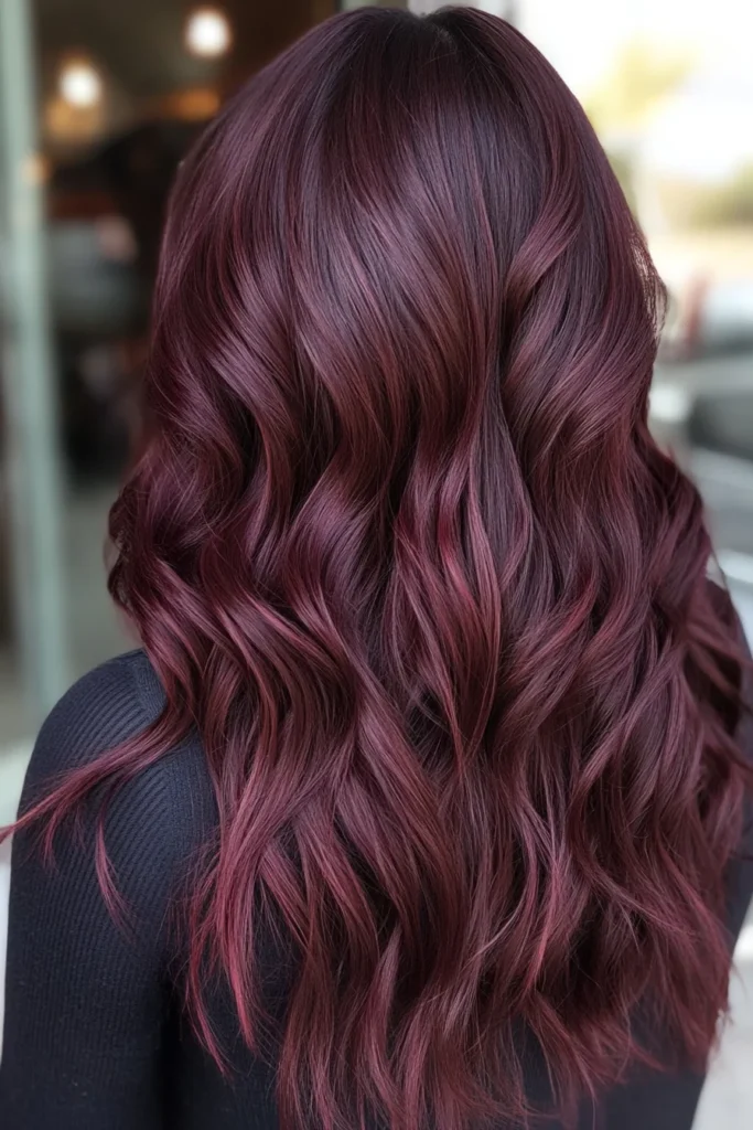 Rich Maroon Tresses with Beachy Curls