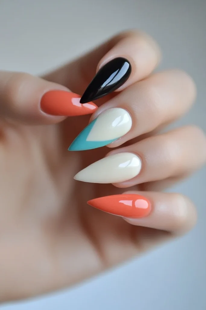 Color-blocked Almond Nails