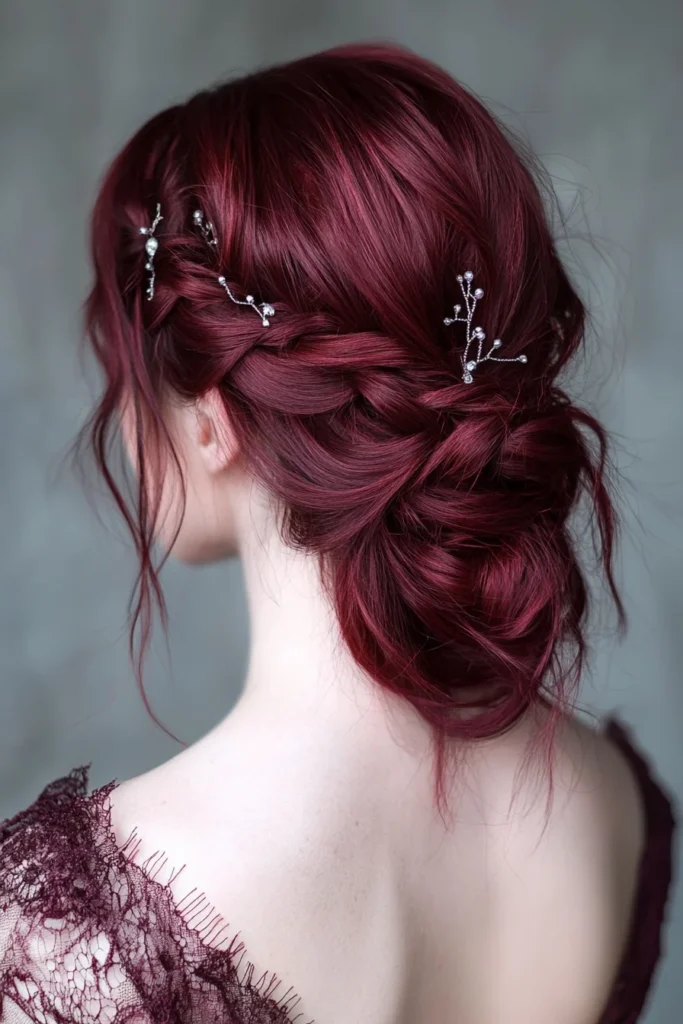 Intense Scarlet Updo for Special Occasions